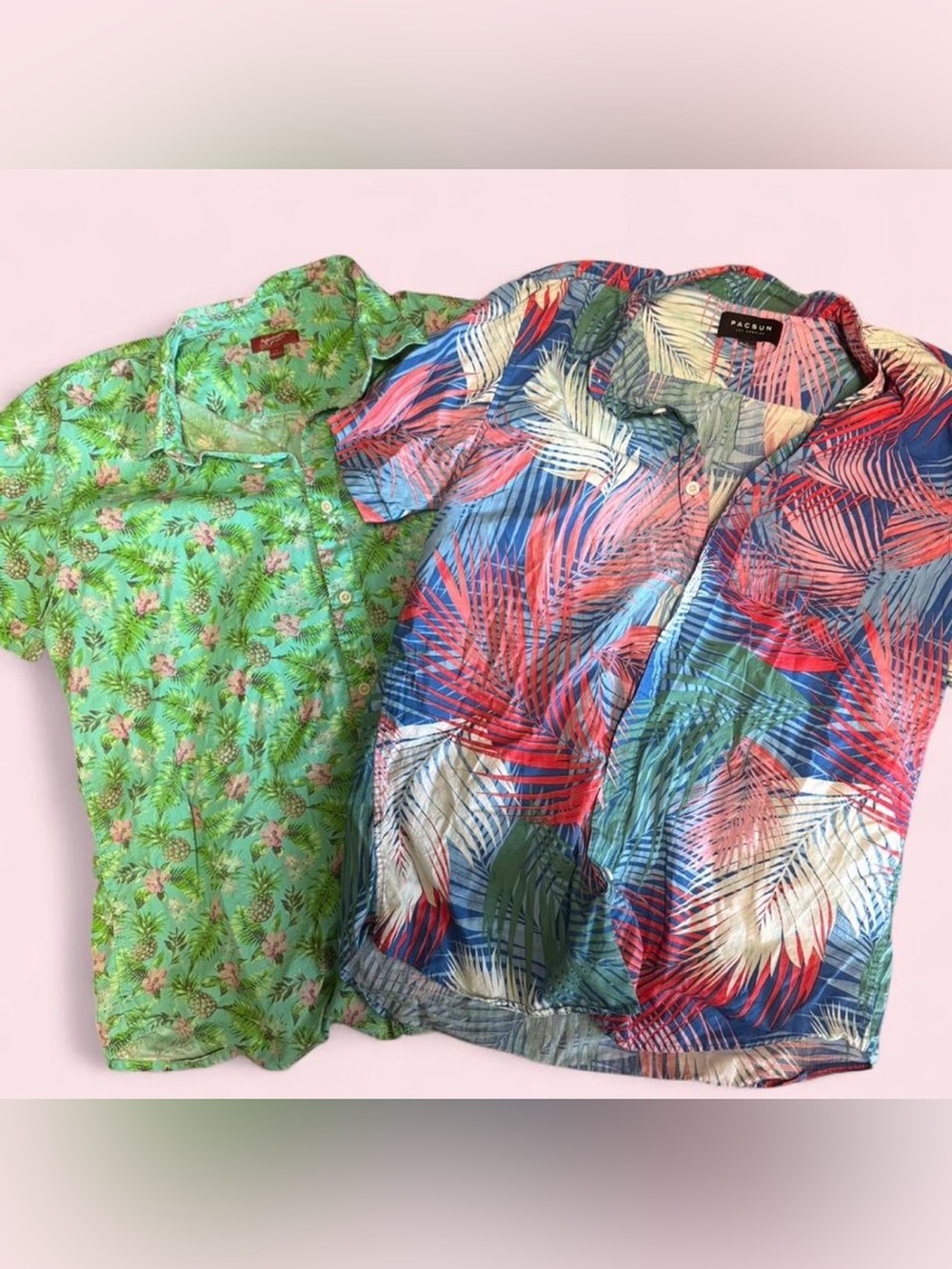 PacSun & Arizona Jean Short-Sleeve Palm-Print Shirt in Pink, Blue & Green